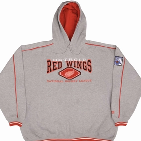 VINTAGE NHL DETROIT RED WINGS GREY HOODIE SWEATSHIRT 1990S SIZE 2XL Relaxed Layers