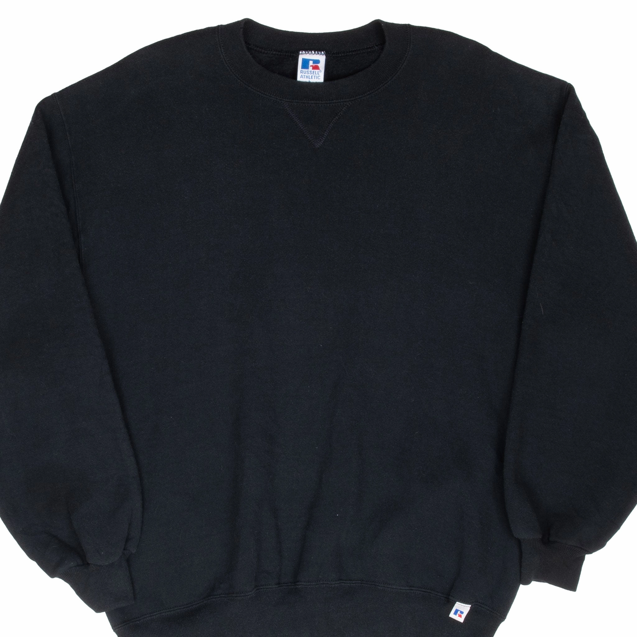 VINTAGE RUSSELL ATHLETIC BLACK BLANK SWEATSHIRT 1990S LARGE MADE IN USA Unisex