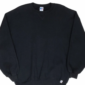 VINTAGE RUSSELL ATHLETIC BLACK BLANK SWEATSHIRT 1990S LARGE MADE IN USA Unisex