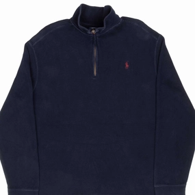 Sporty essentials VINTAGE POLO RALPH LAUREN NAVY BLUE QUARTER 1/4 ZIP SWEATER 1990S LARGE