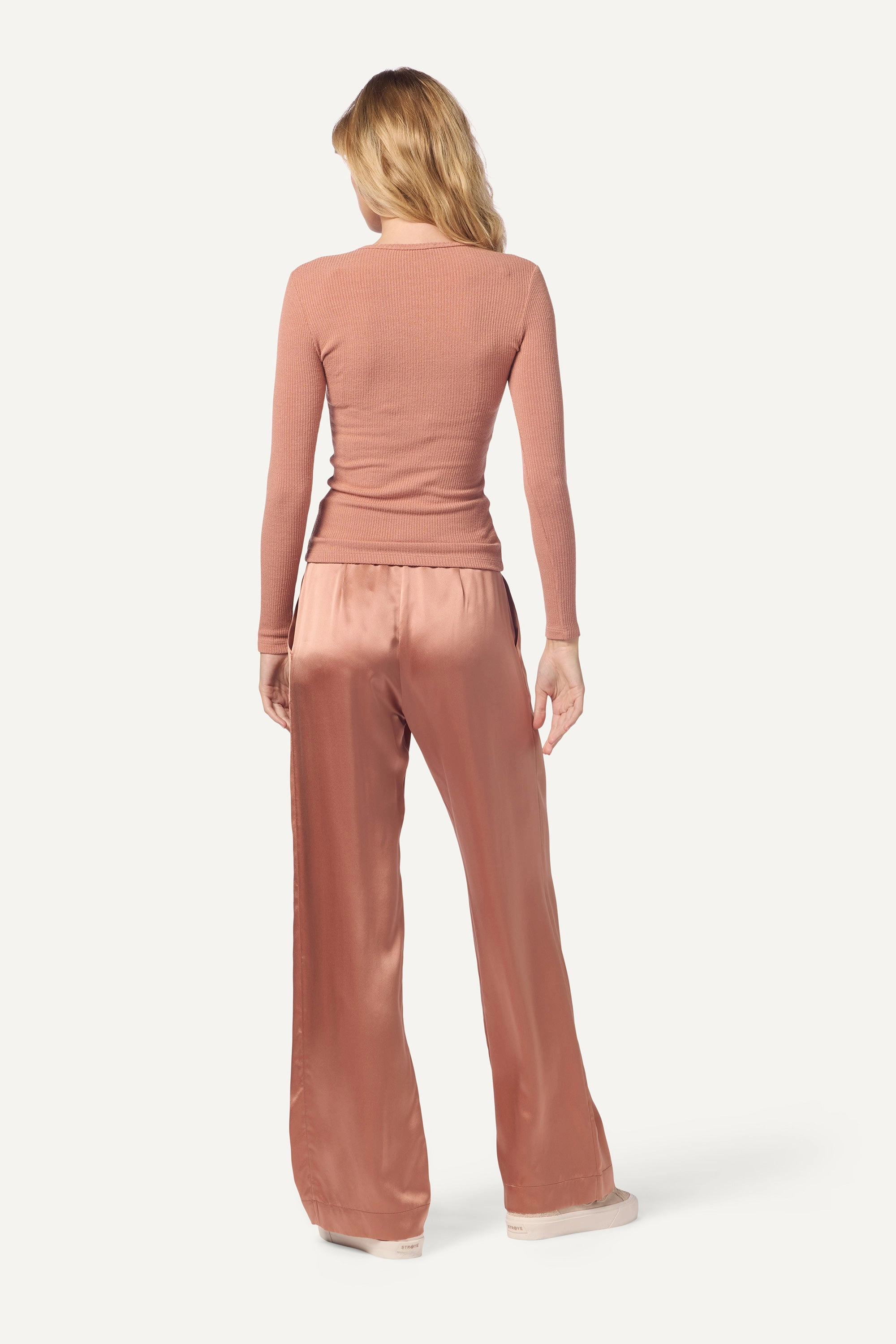 EMERSON HIGH RISE PLEATED PANT | DEEP APRICOT Breathable fabric