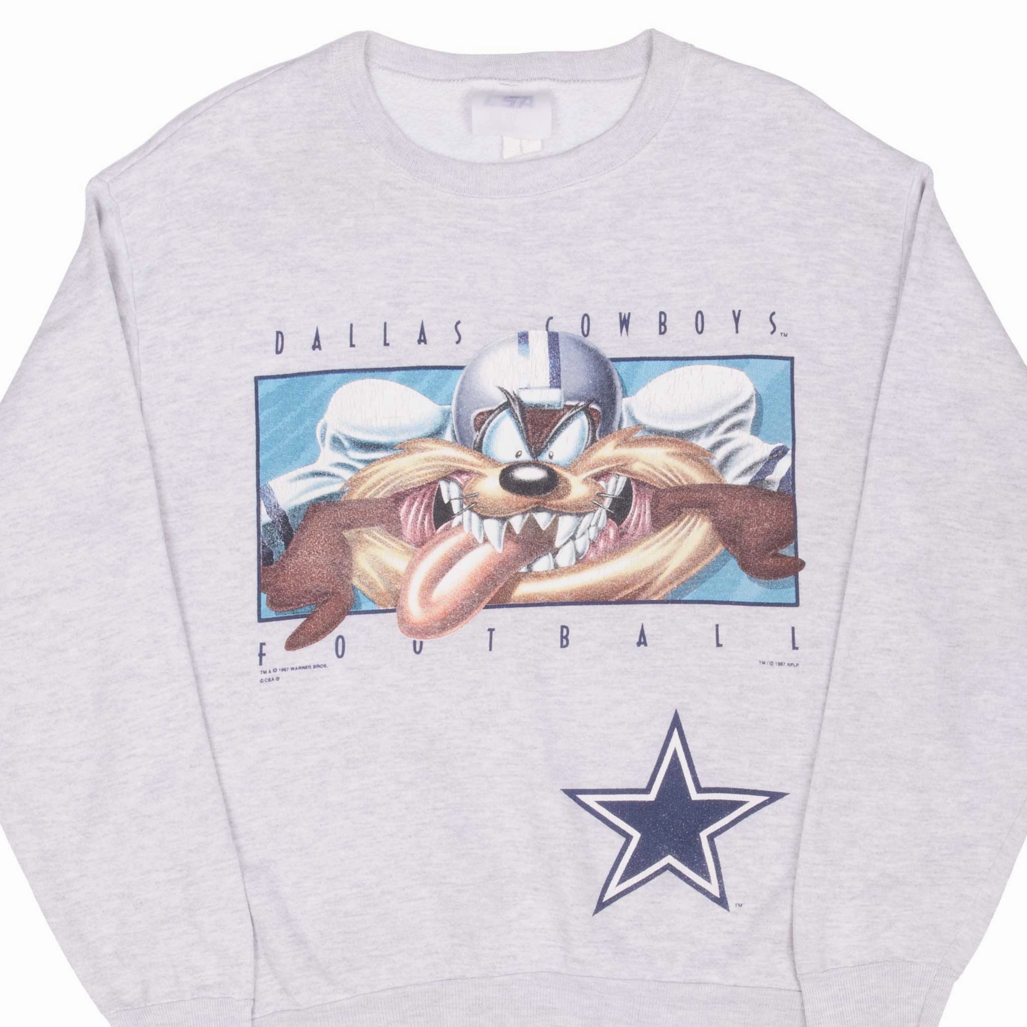 VINTAGE NFL DALLAS COWBOYS TAZ LOONEY TUNES 1997 SWEATSHIRT MEDIUM MADE IN USA slim fit Brunch Style