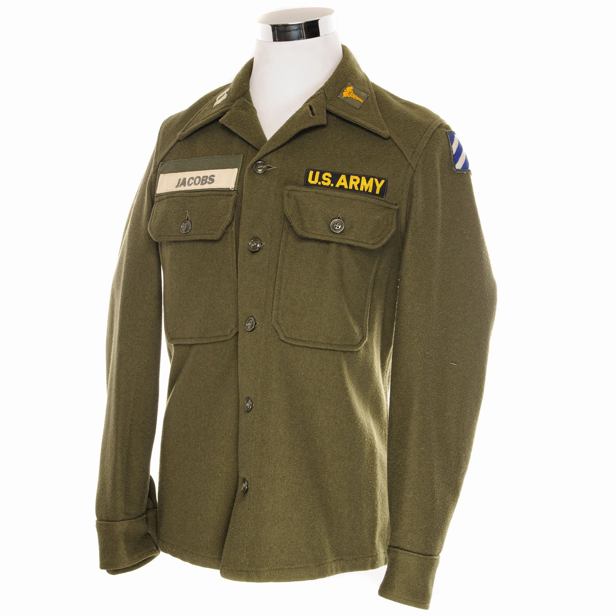 VINTAGE US ARMY WOOL SHIRT 1961 COLD WAR SIZE SMALL WITH PATCHES Gift worthy Festival wear