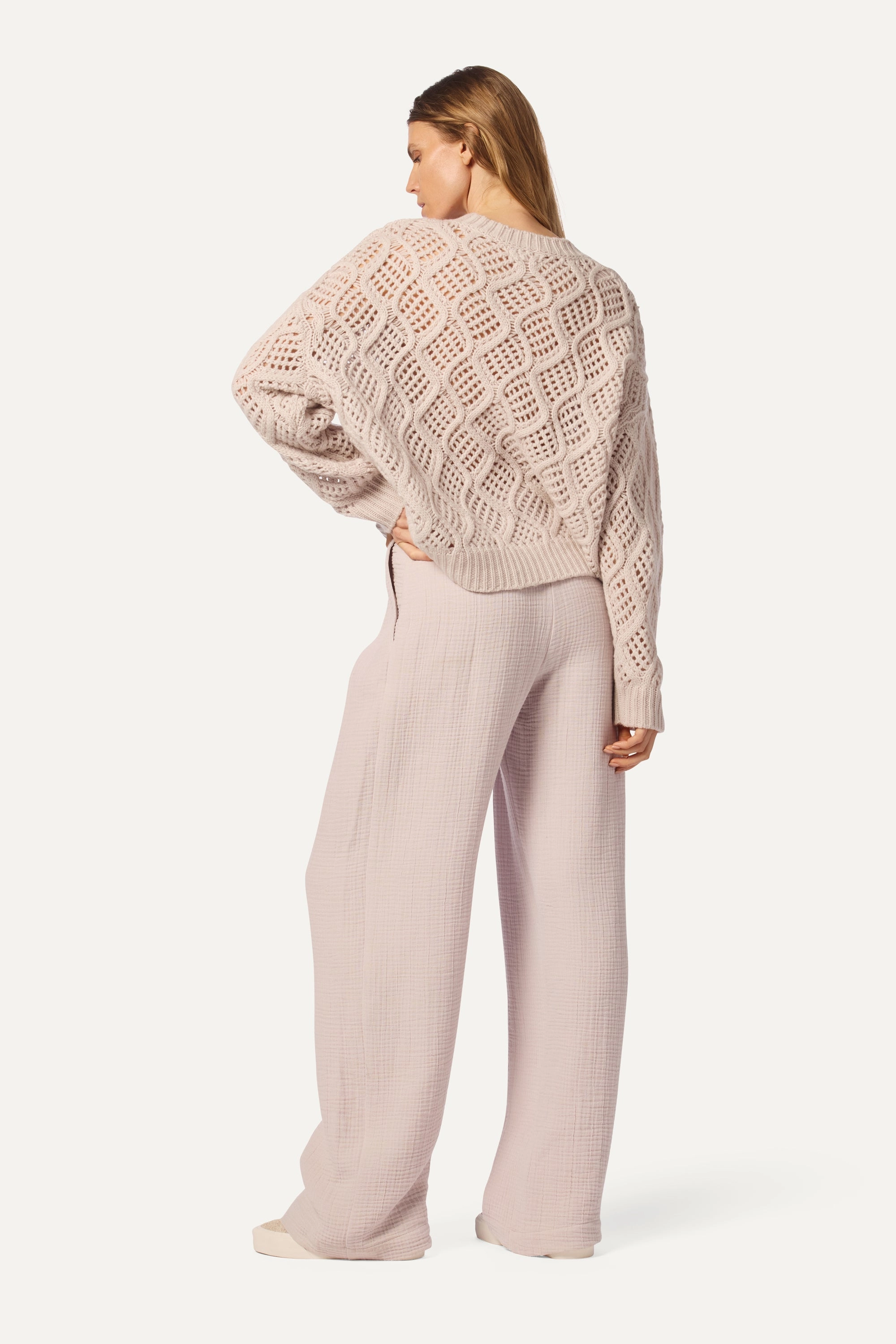 ALSTON OPEN KNIT BOYFRIEND CASHMERE CREWNECK | HIMALAYA quick dry Abrasion Resistant Edging