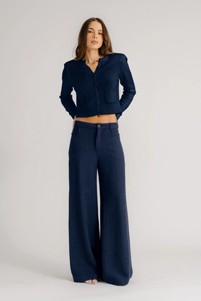 Dynamic Flex Panels Active Performance ADRIANNA PINSTRIPED EXAGGERATED WIDE LEG PANT | MIDNIGHT NAVY