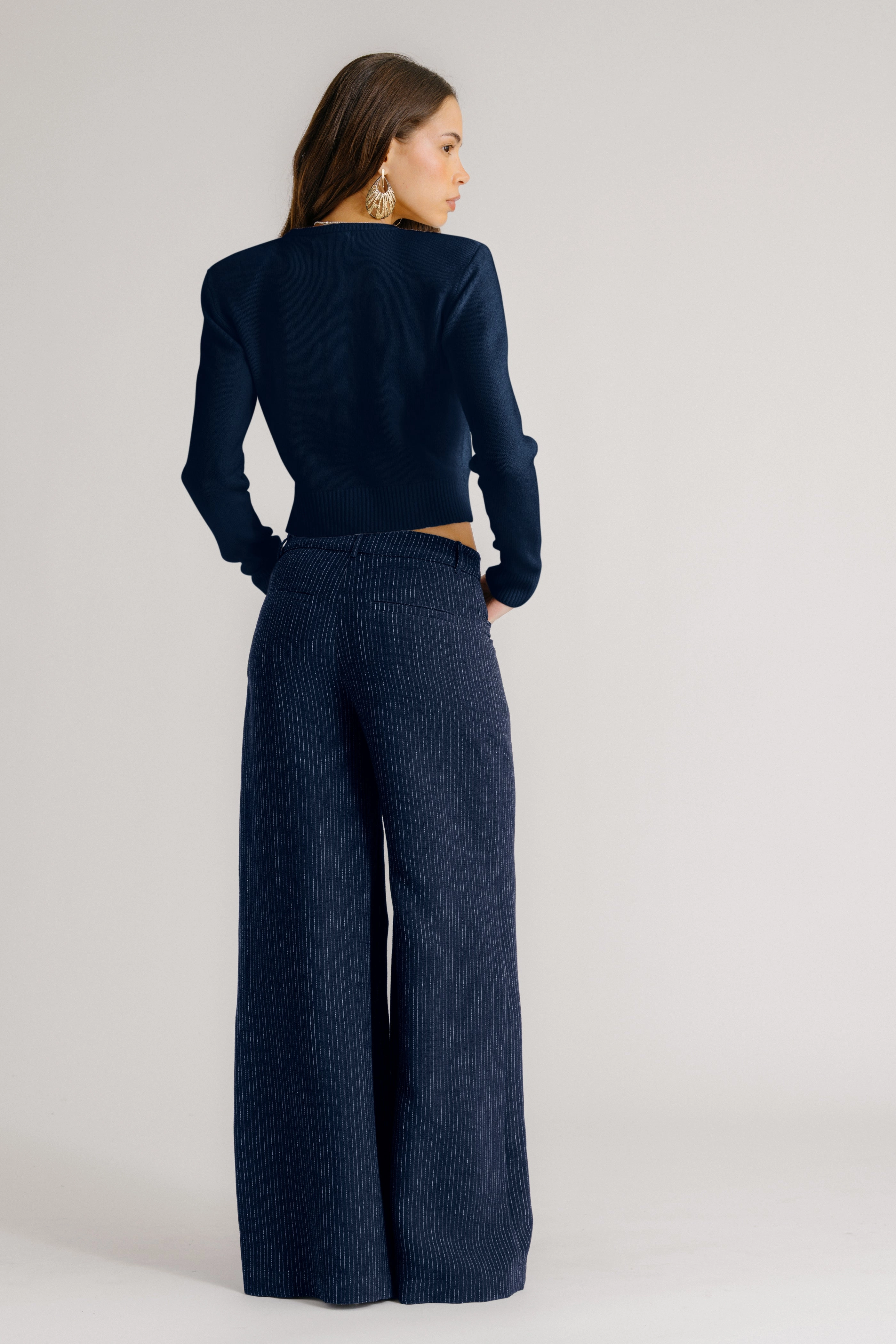 ADRIANNA PINSTRIPED EXAGGERATED WIDE LEG PANT | MIDNIGHT NAVY Streetwear vibe All Day Wear Comfort