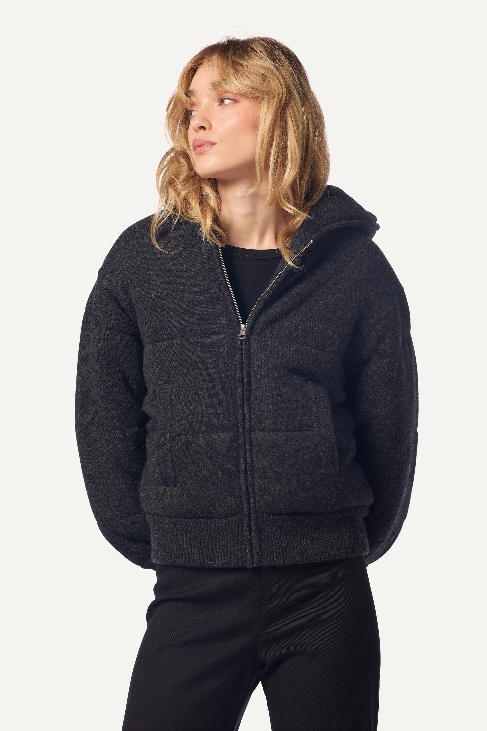 EVEREST QUILTED CASHMERE PUFFER WITH HOOD | ASPHALT CHARCOAL AbrasionResistant Wilderness