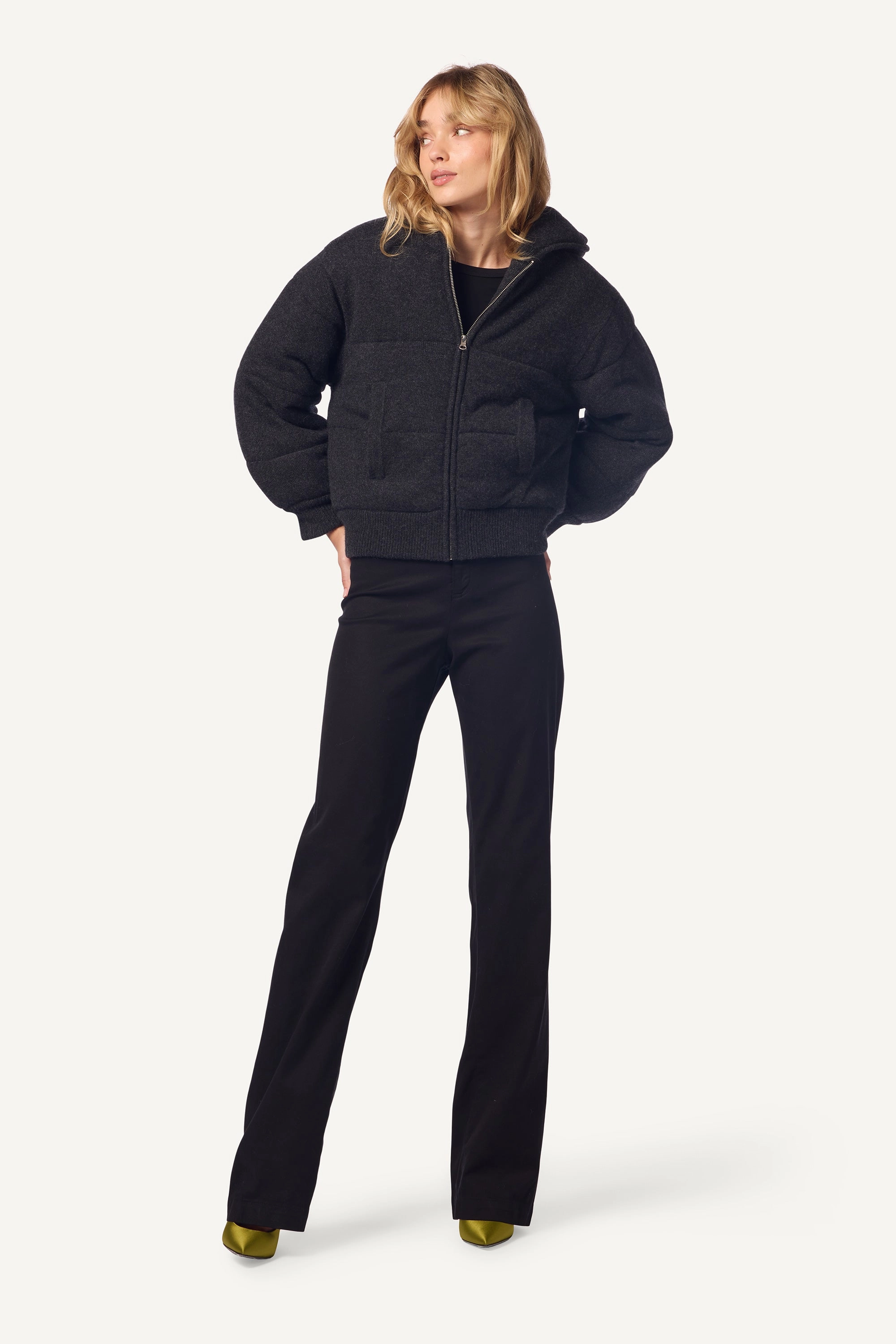 Infatuation EVEREST QUILTED CASHMERE PUFFER WITH HOOD | ASPHALT CHARCOAL