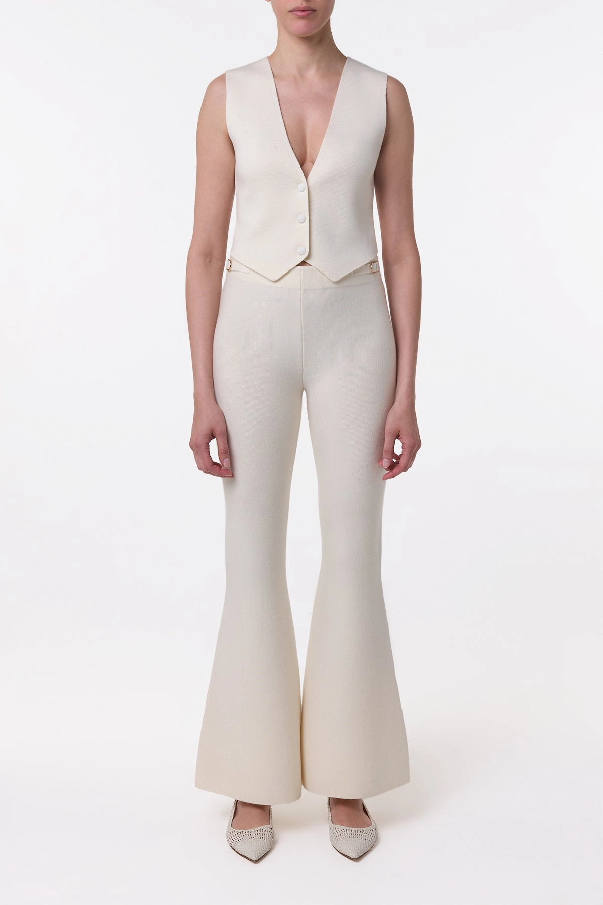 Ayala Flare Cropped Knit Pant in Ivory Merino Wool Cashmere tech fabric