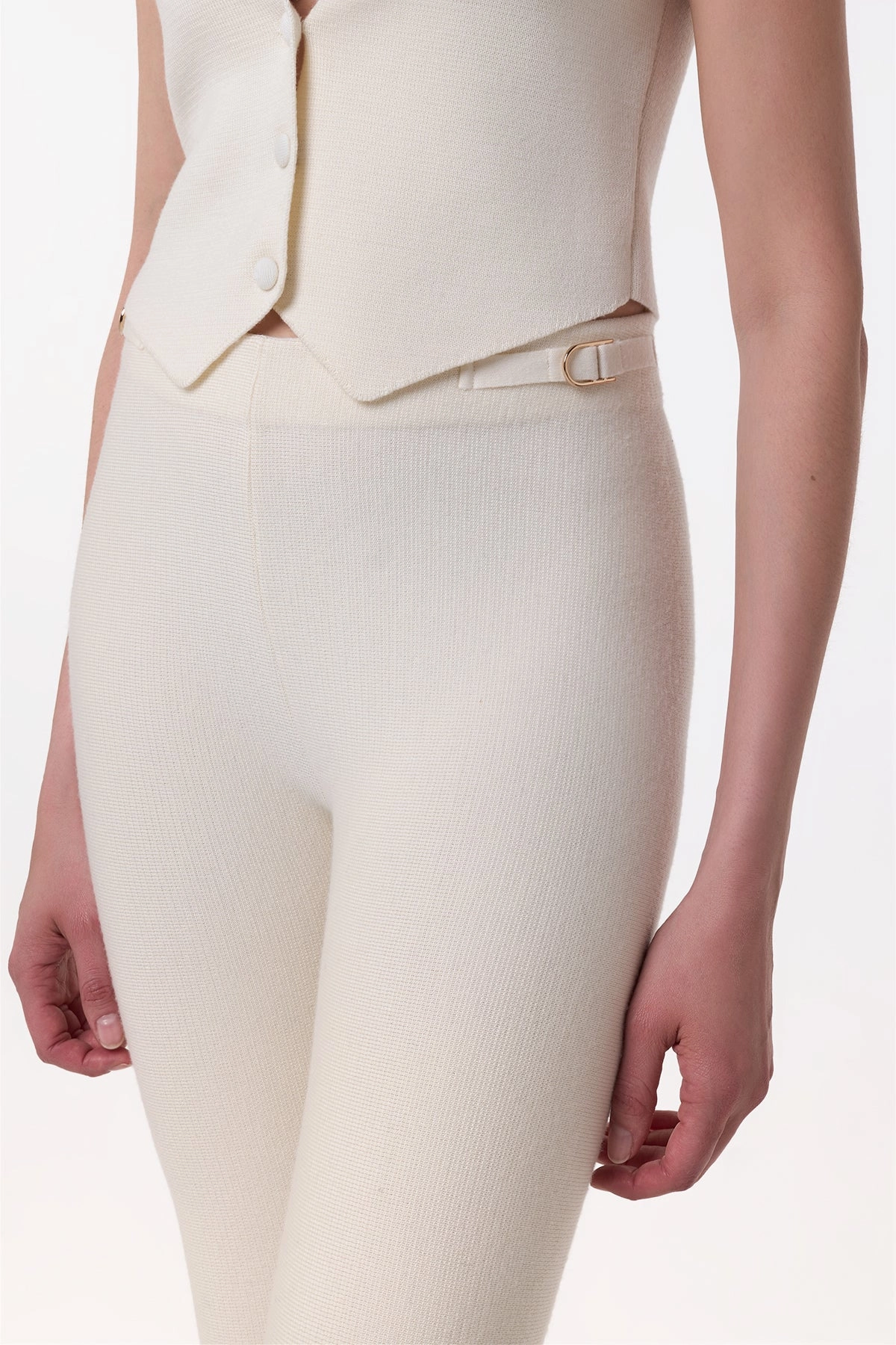 All Season Versatility Perfect Fit Wear Ayala Flare Cropped Knit Pant in Ivory Merino Wool Cashmere