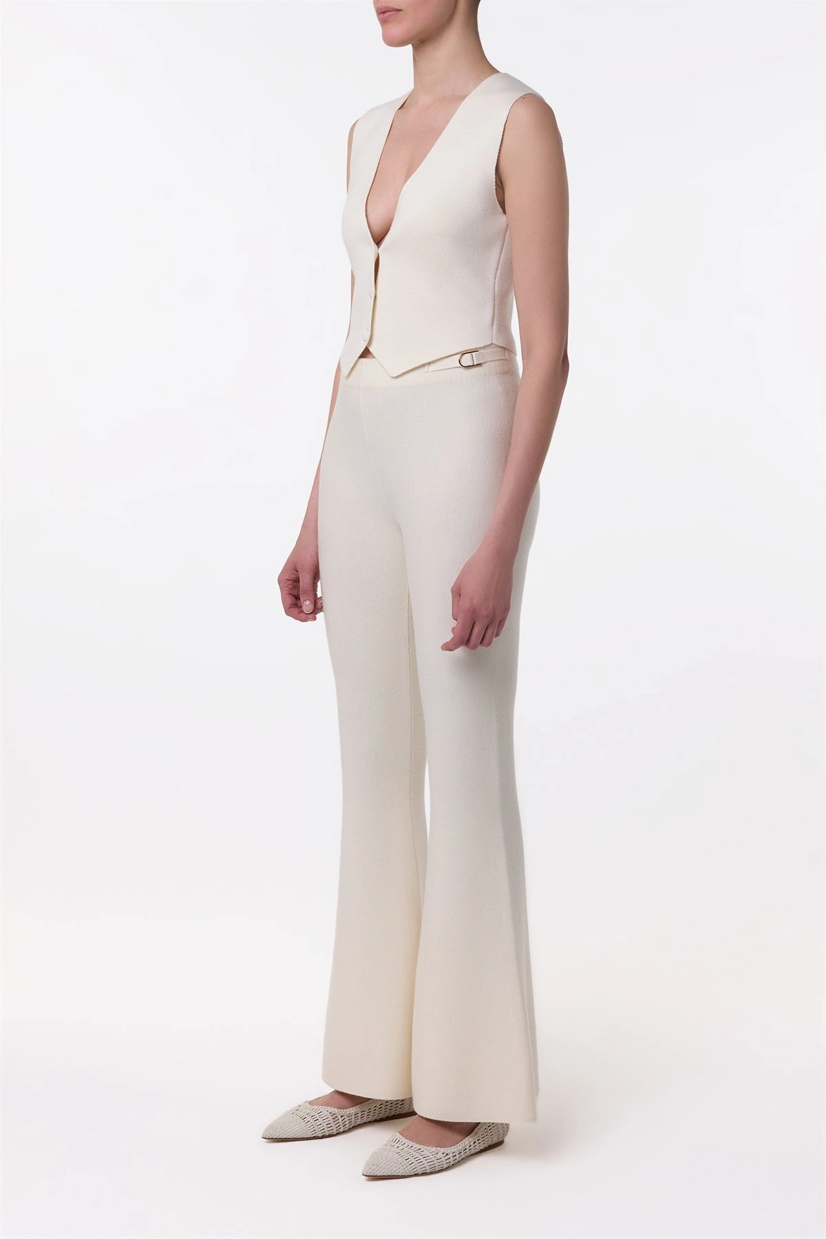 Ayala Flare Cropped Knit Pant in Ivory Merino Wool Cashmere Stay Flexible Weekend Comfort