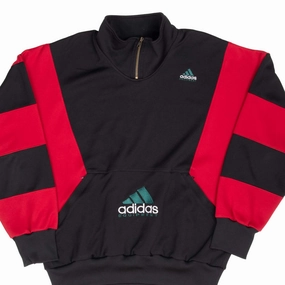 VINTAGE ADIDAS EQUIPMENT BLACK & RED PULLOVER TRACK JACKET 1990S LARGE Windproof Fit