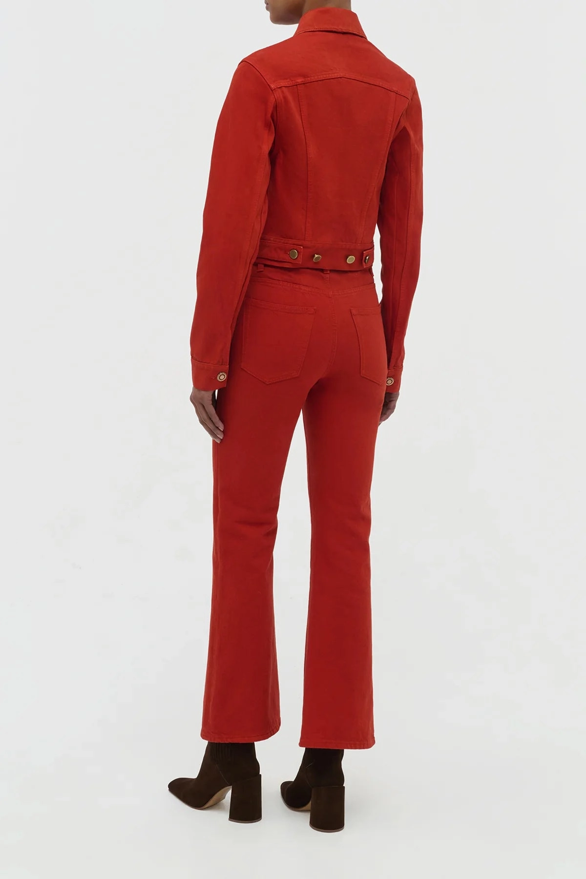 Casual Comfort Fit Relaxed Design Wear Ezra Bootcut Cropped Jean in Antelope Orange Recycled Cotton Denim