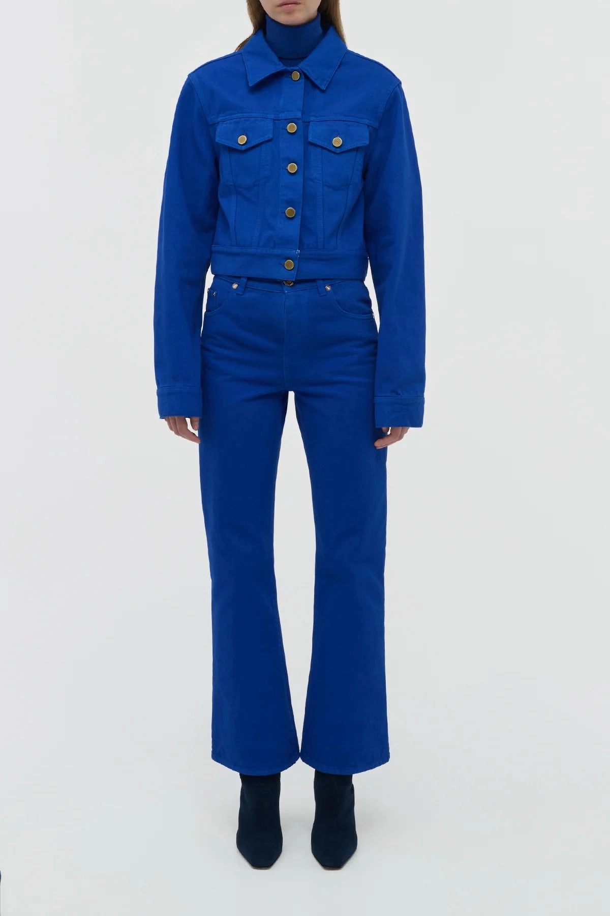 Cozy Stretch Ezra Bootcut Cropped Jean in Cobalt Recycled Cotton Denim