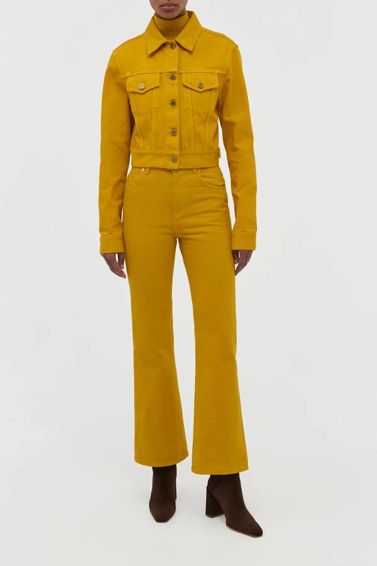 Secure fit Eco Friendly Dye Ezra Bootcut Cropped Jean in Golden Birch Recycled Cotton Denim