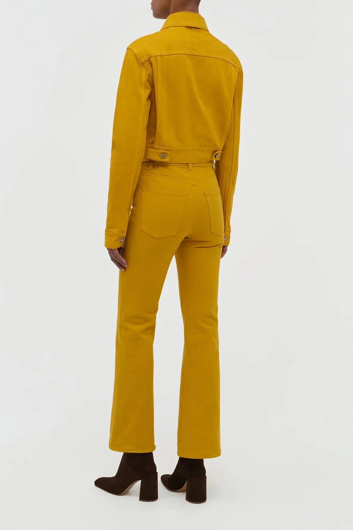 Ezra Bootcut Cropped Jean in Golden Birch Recycled Cotton Denim Easy Fit Flexible Layer