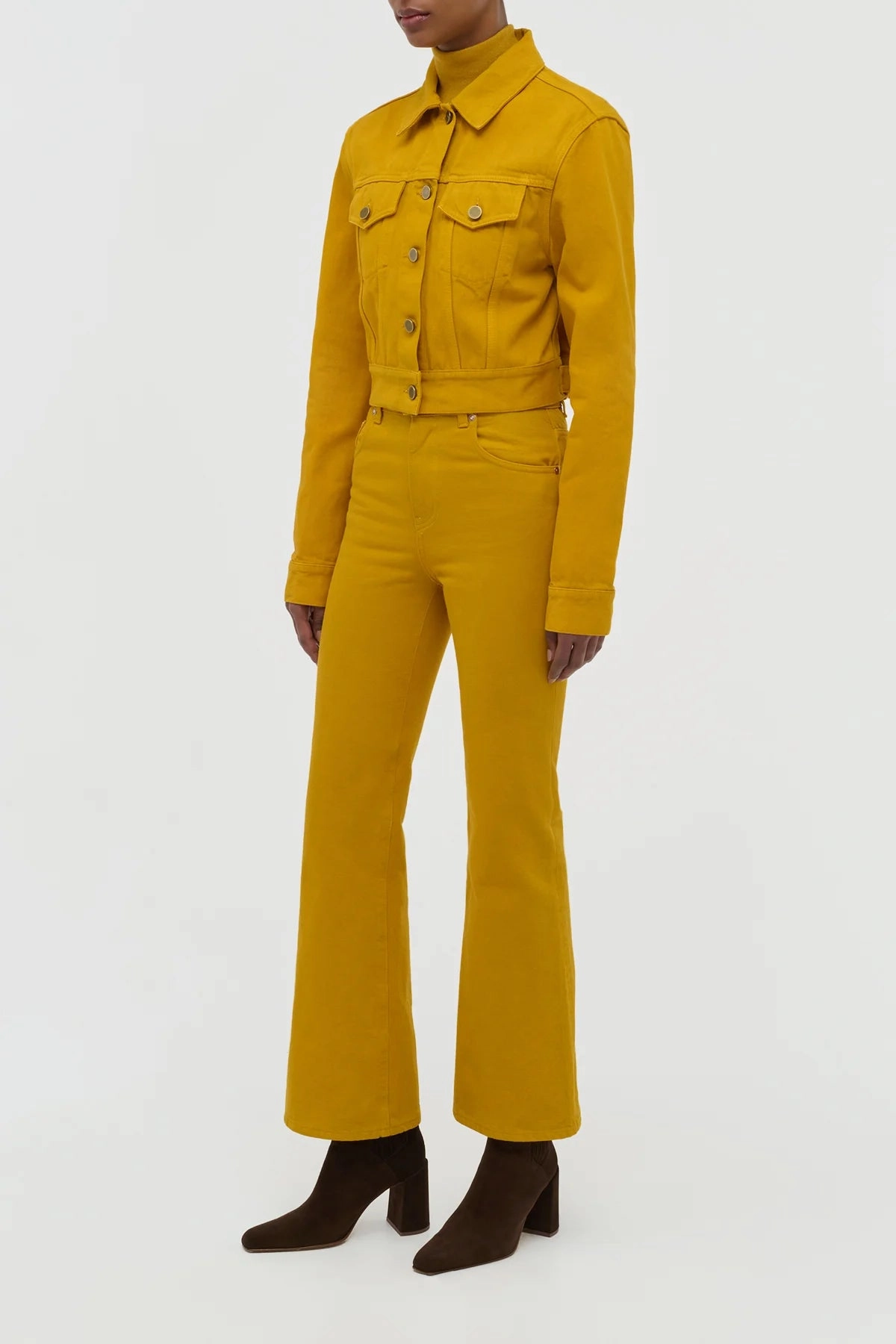 Ezra Bootcut Cropped Jean in Golden Birch Recycled Cotton Denim Essential Look