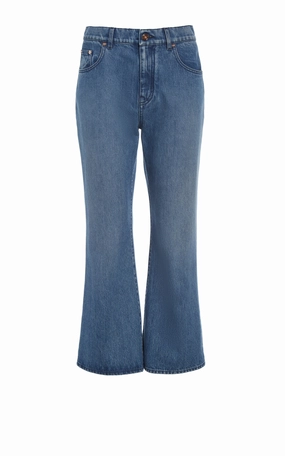 Ezra Bootcut Cropped Jean in Uruguayan Blue Recycled Cotton Denim Anti Pilling Fabric Core Basic