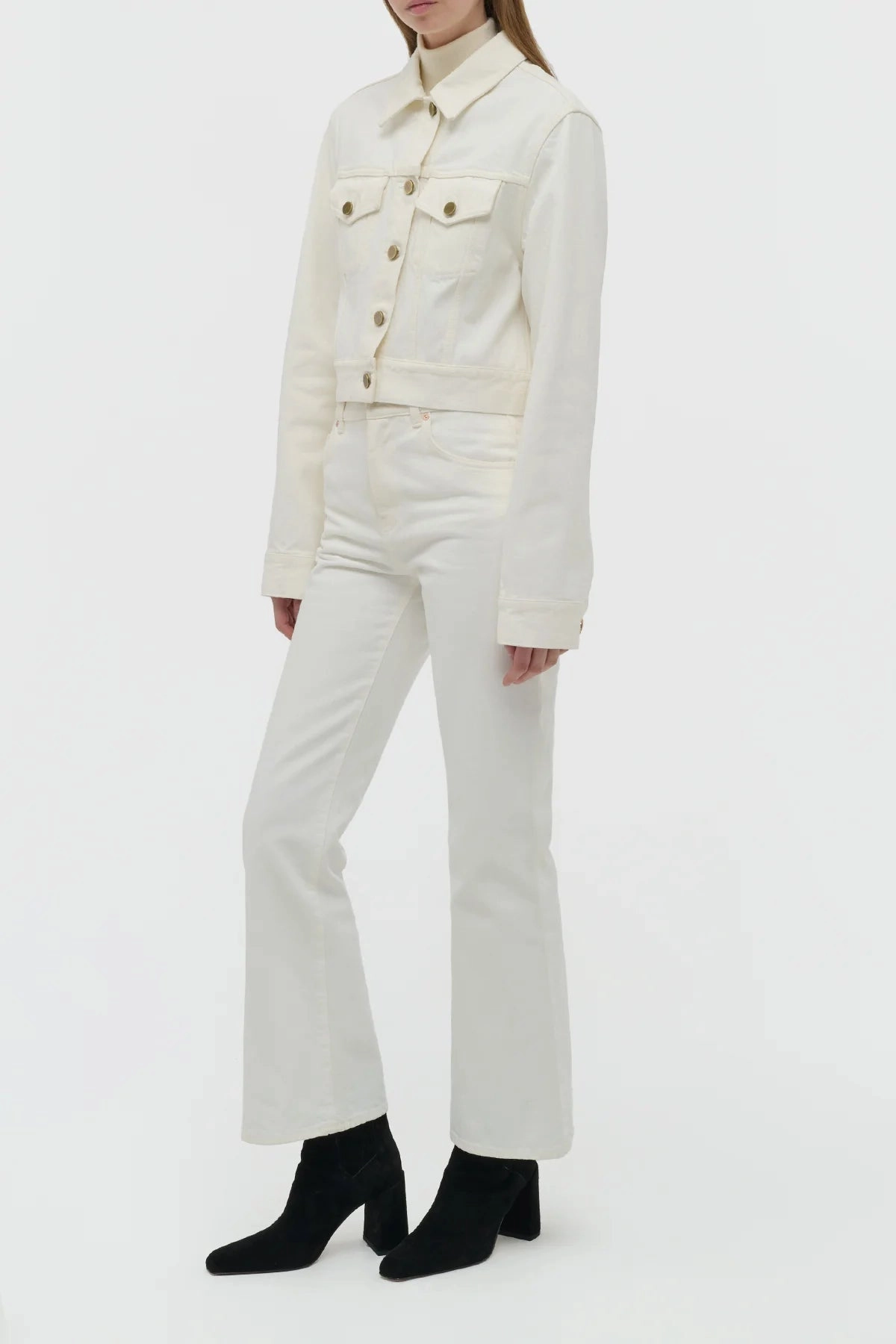 Ezra Bootcut Cropped Jean in White Recycled Cotton Denim Wide fit