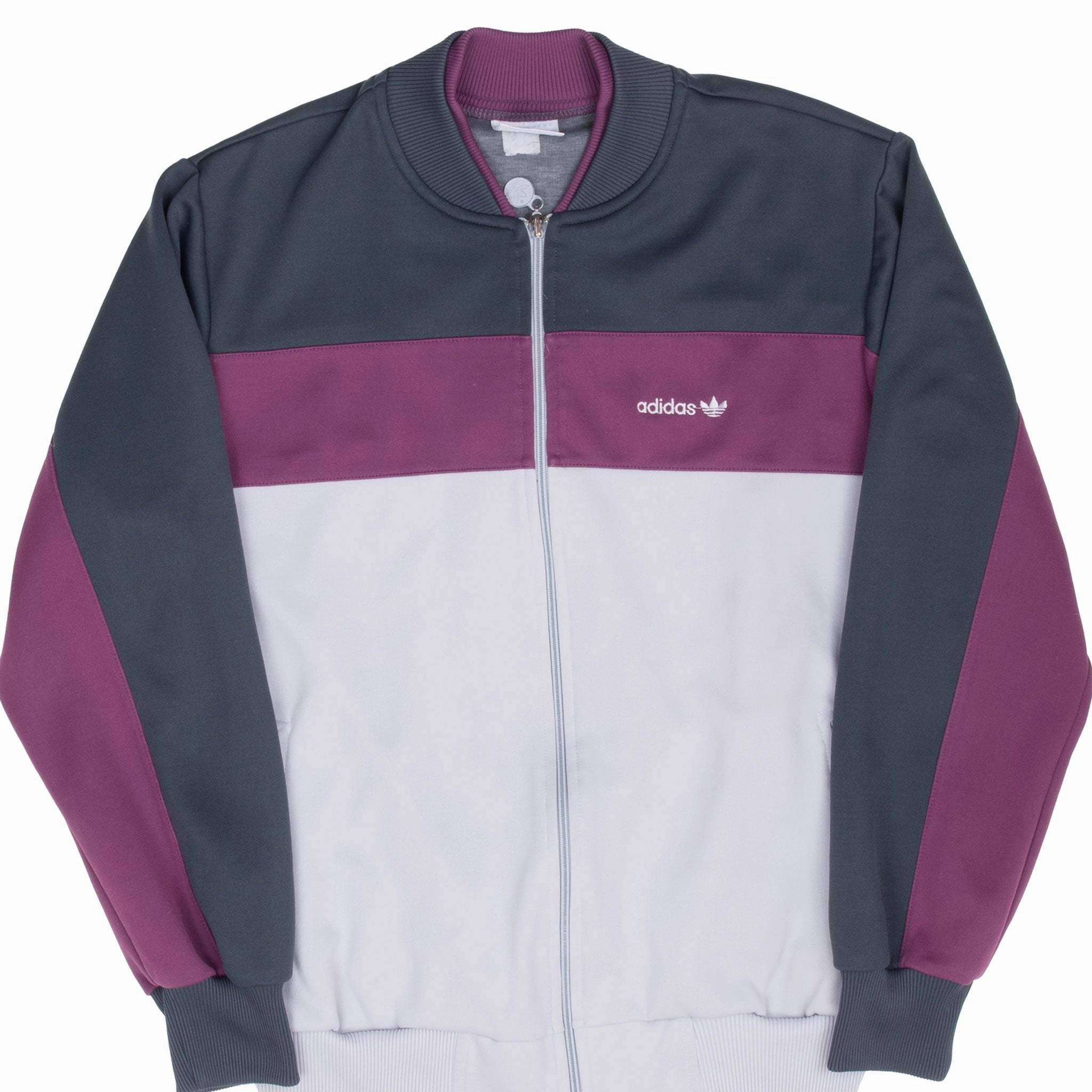 VINTAGE ADIDAS GREY AND PURPLE TRACK JACKET 1980S LARGE Detachable Hood starlight