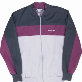 VINTAGE ADIDAS GREY AND PURPLE TRACK JACKET 1980S LARGE Detachable Hood starlight