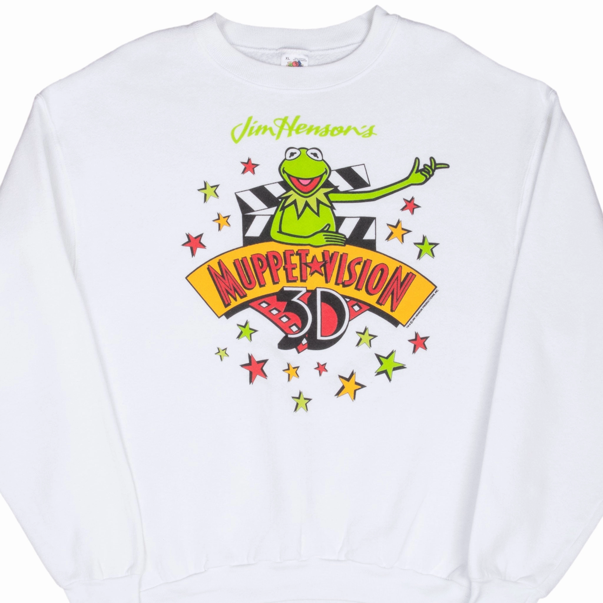 VINTAGE MUPPET VISION JIM HENSON'S 1990S WHITE SWEATSHIRT XL MADE IN USA Bright Colors