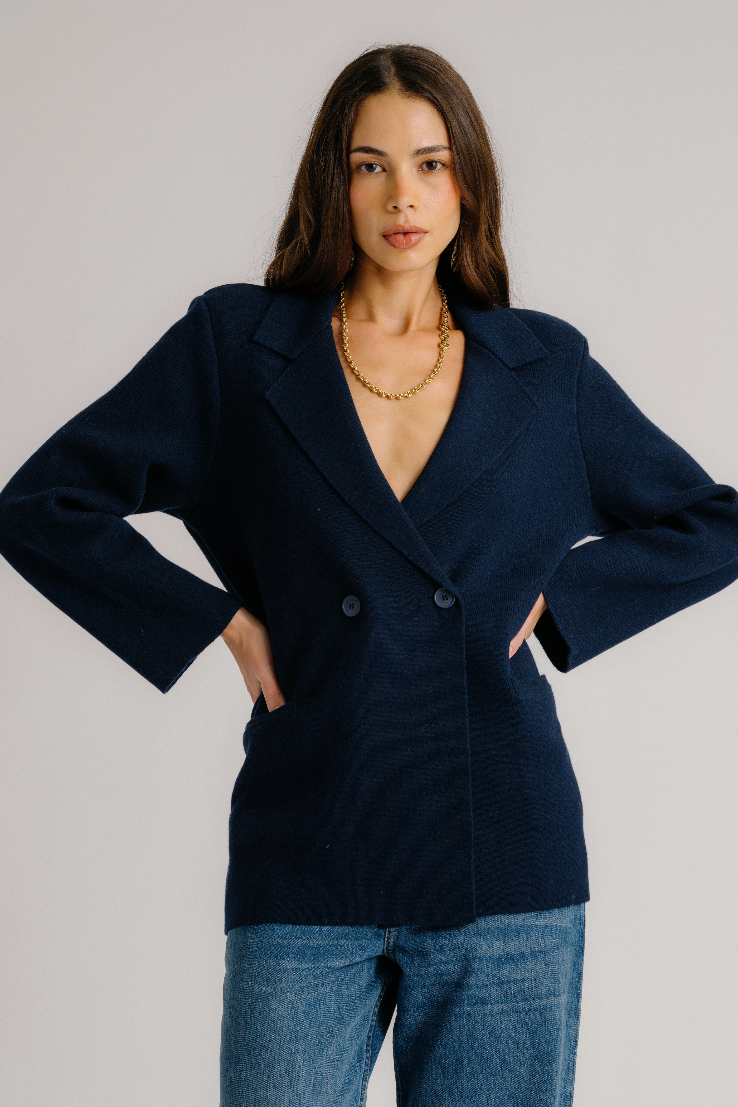 shopping spree VIVIAN RELAXED DOUBLE BREASTED BLAZER | MIDNIGHT NAVY
