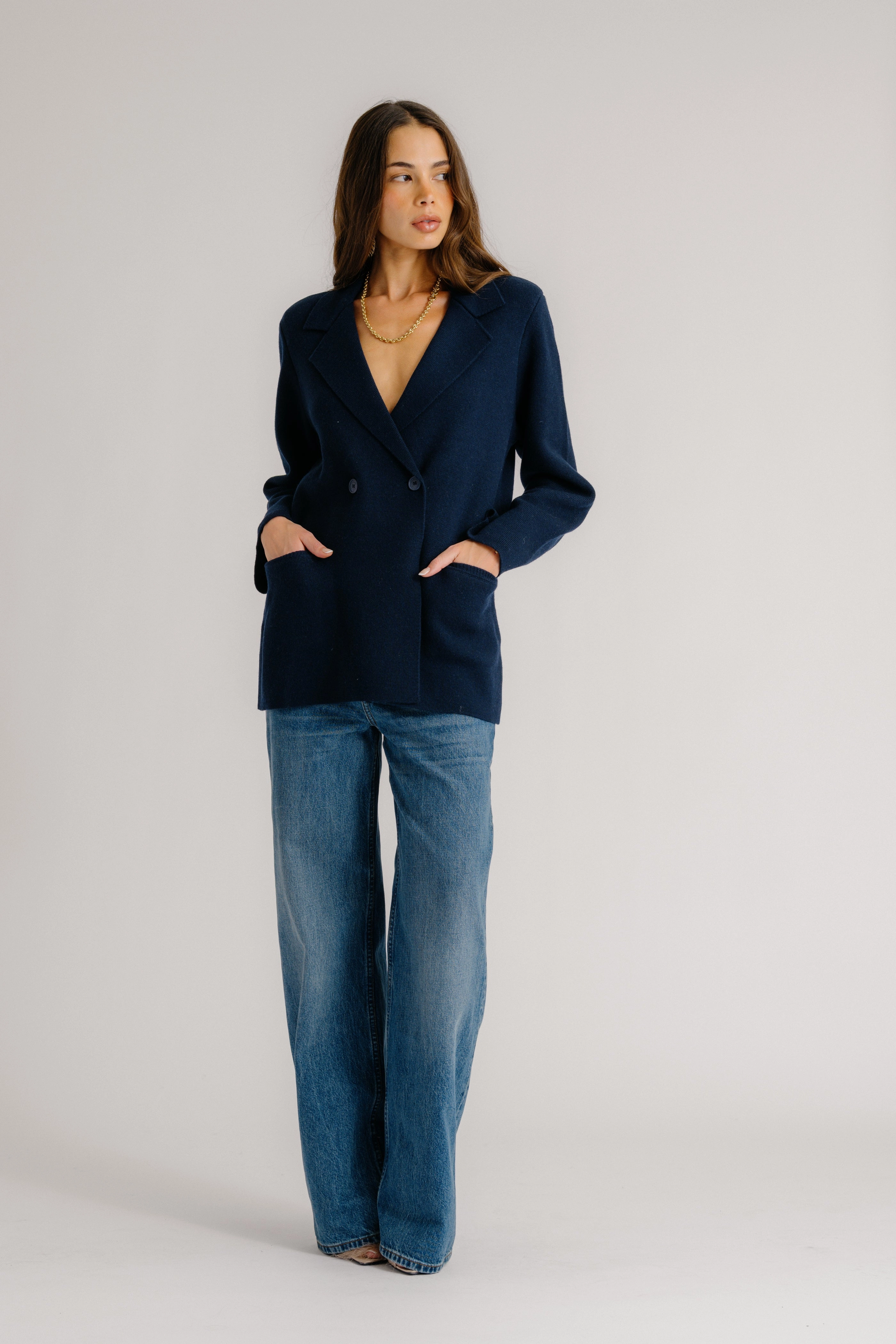 VIVIAN RELAXED DOUBLE BREASTED BLAZER | MIDNIGHT NAVY Chill Wear Quick Fit Performance