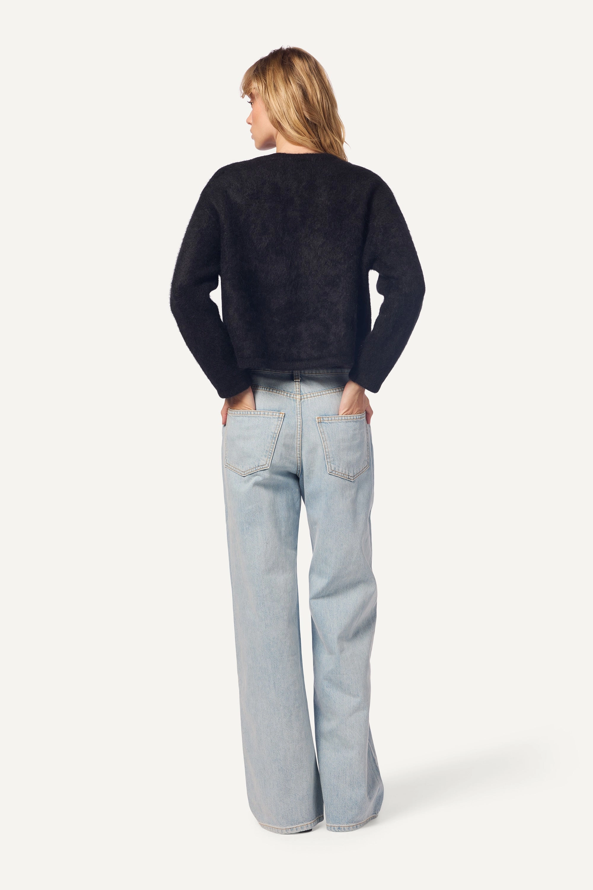 Low Profile CHARLENE CROPPED WELT POCKET BRUSHED CASHMERE JACKET | BLACK