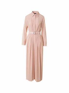 Silky Silhouette Belted Long Sleeve Shirt Dress in Cotton Voile