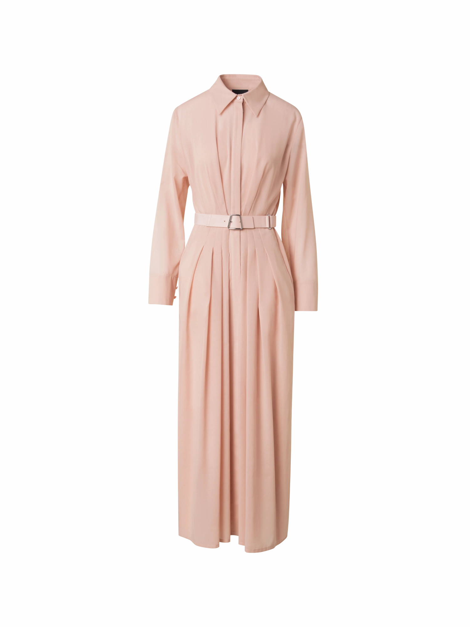 Silky Silhouette Belted Long Sleeve Shirt Dress in Cotton Voile