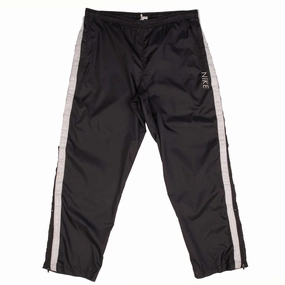 VINTAGE NIKE CLASSIC SWOOSH BLACK NYLON TRACK PANTS 1990S SIZE LARGE breathable panels