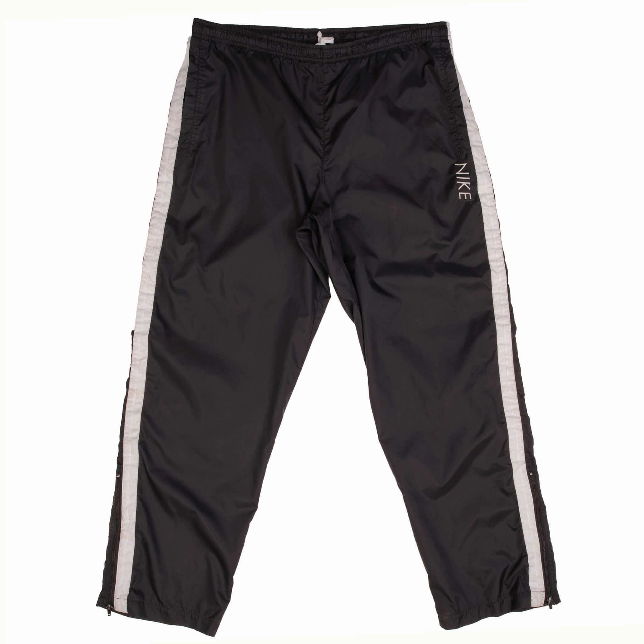 VINTAGE NIKE CLASSIC SWOOSH BLACK NYLON TRACK PANTS 1990S SIZE LARGE breathable panels