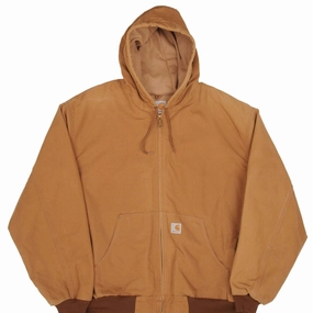 VINTAGE CARHARTT SANDSTONE HOODED ACTIVE JACKET J131BRN SIZE 3XL MADE IN USA Weather Resistant Coating