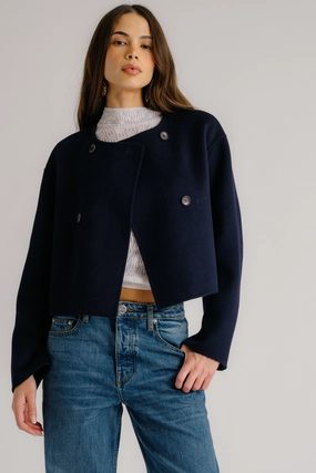 Debate Job FLOREN CROPPED DOUBLE BREASTED COAT | MIDNIGHT NAVY