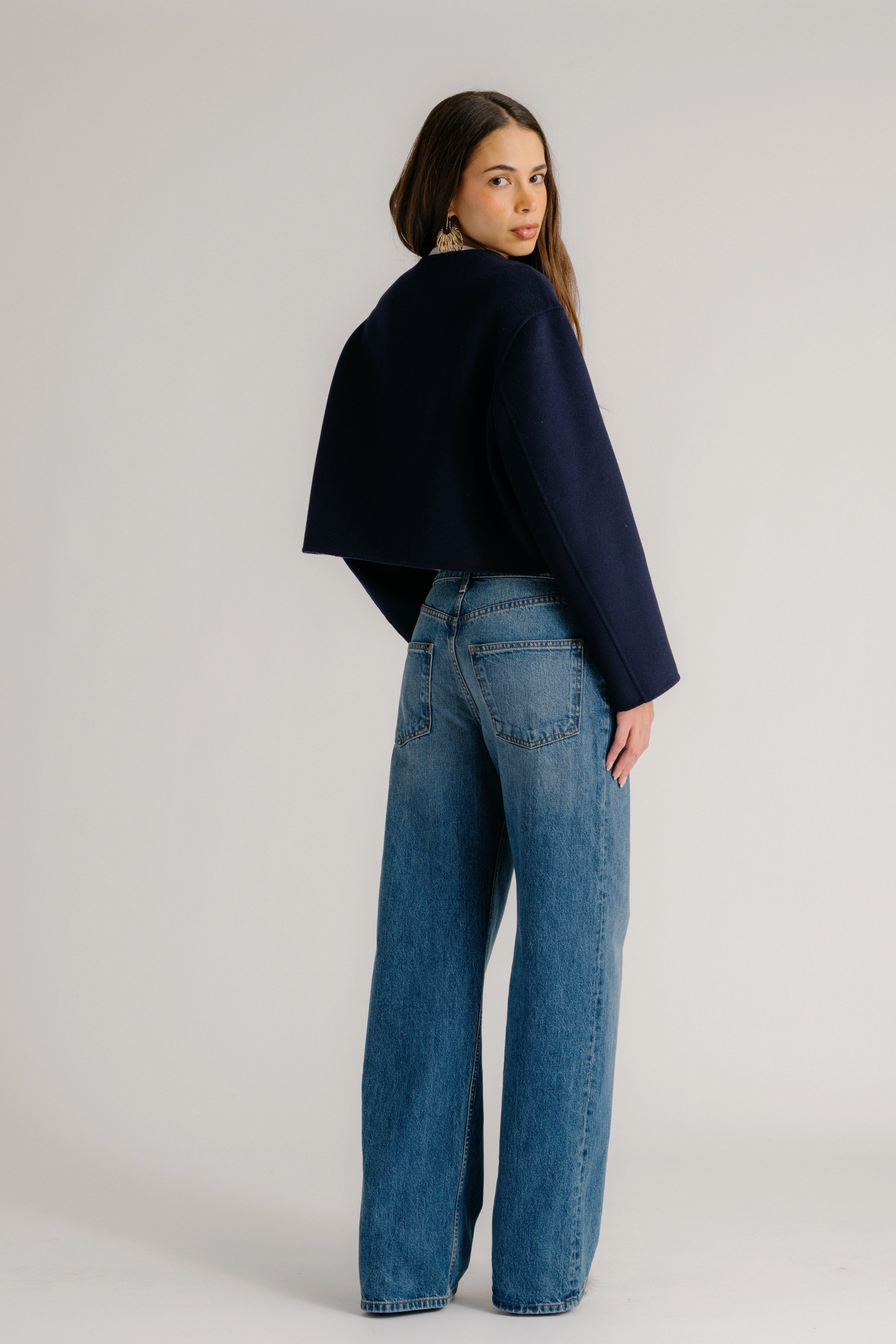 FLOREN CROPPED DOUBLE BREASTED COAT | MIDNIGHT NAVY Vegan