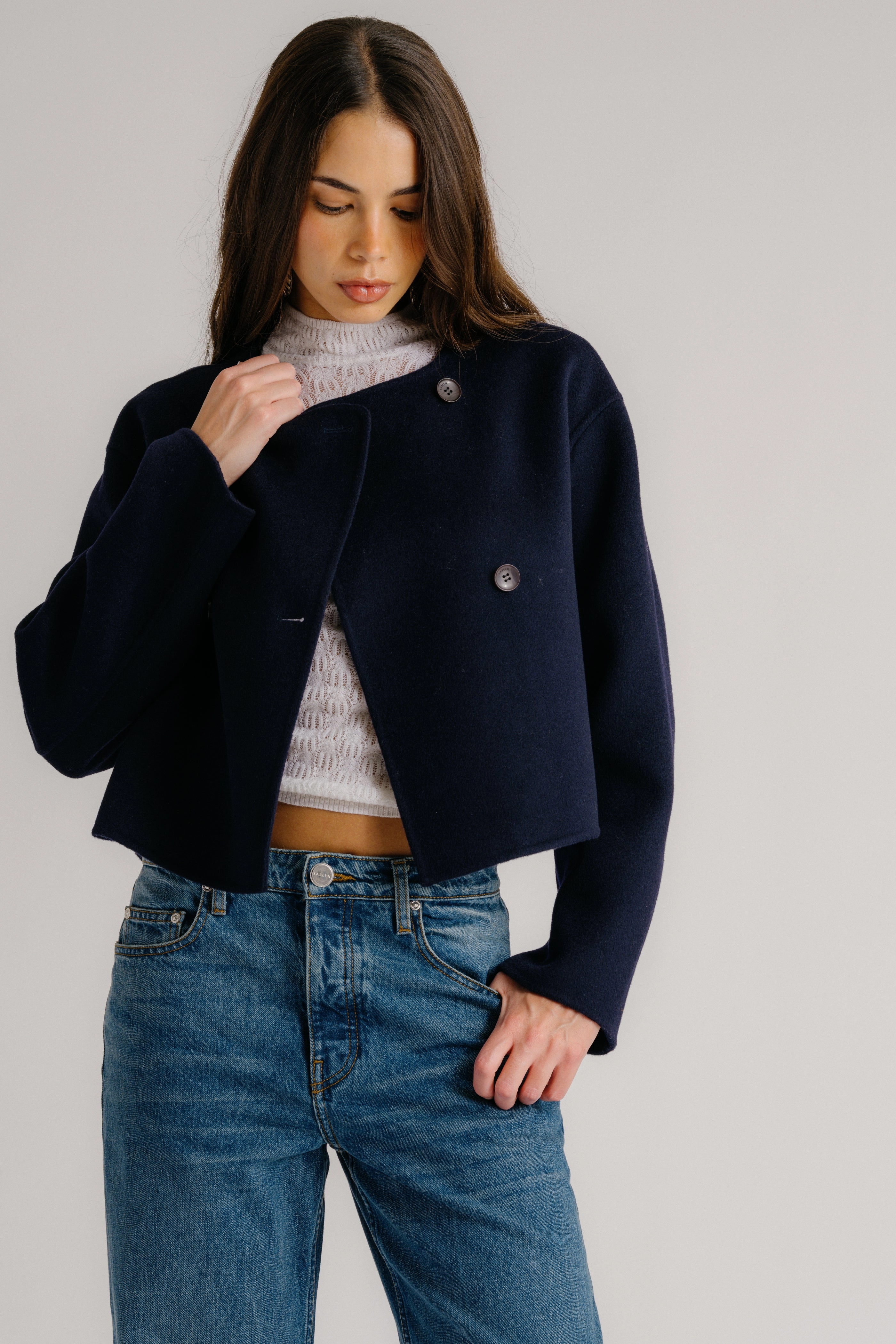 Maintain FLOREN CROPPED DOUBLE BREASTED COAT | MIDNIGHT NAVY