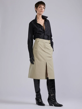 Jupe trap??ze en gabardine de laine et coton sable Romance Glow Cool Fabric