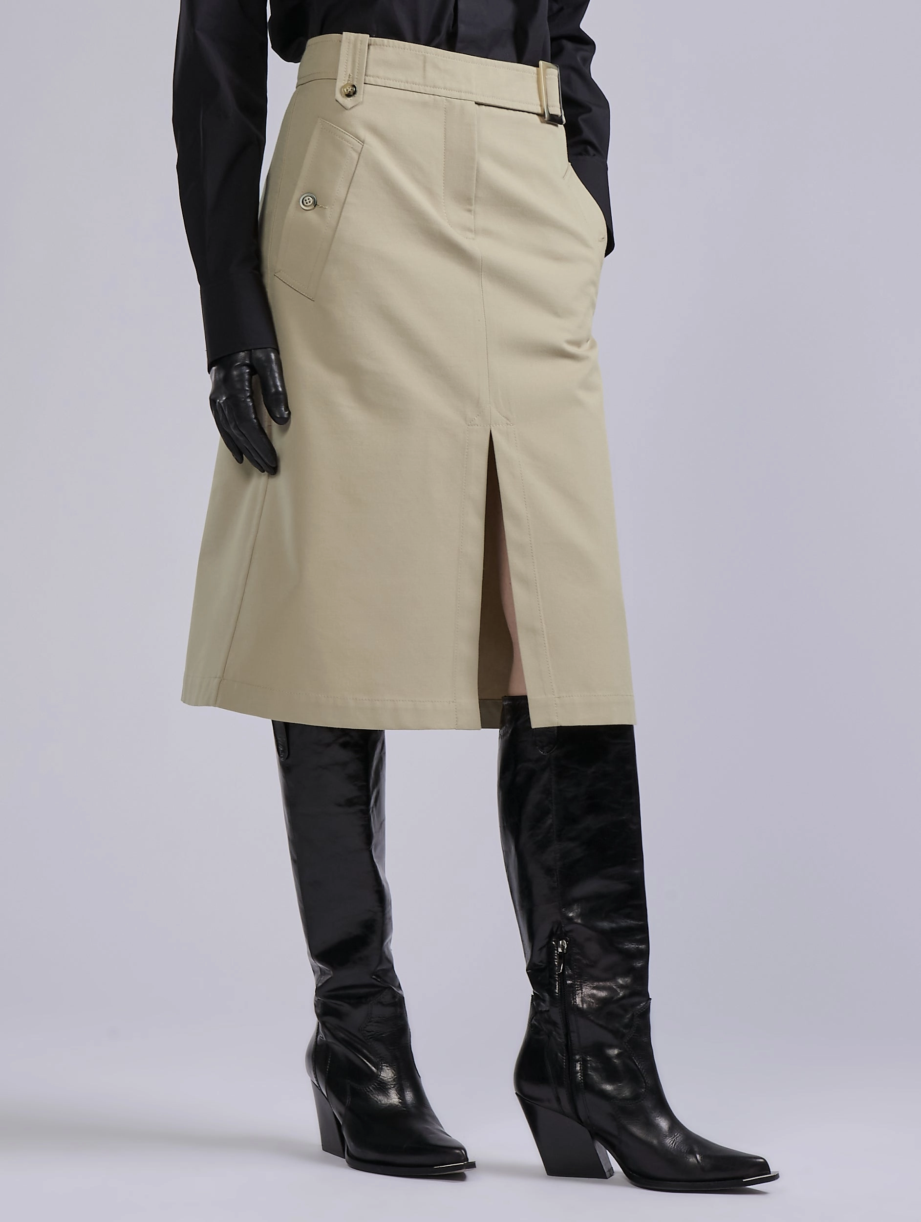 Comfy and Elegant Jupe trap??ze en gabardine de laine et coton sable