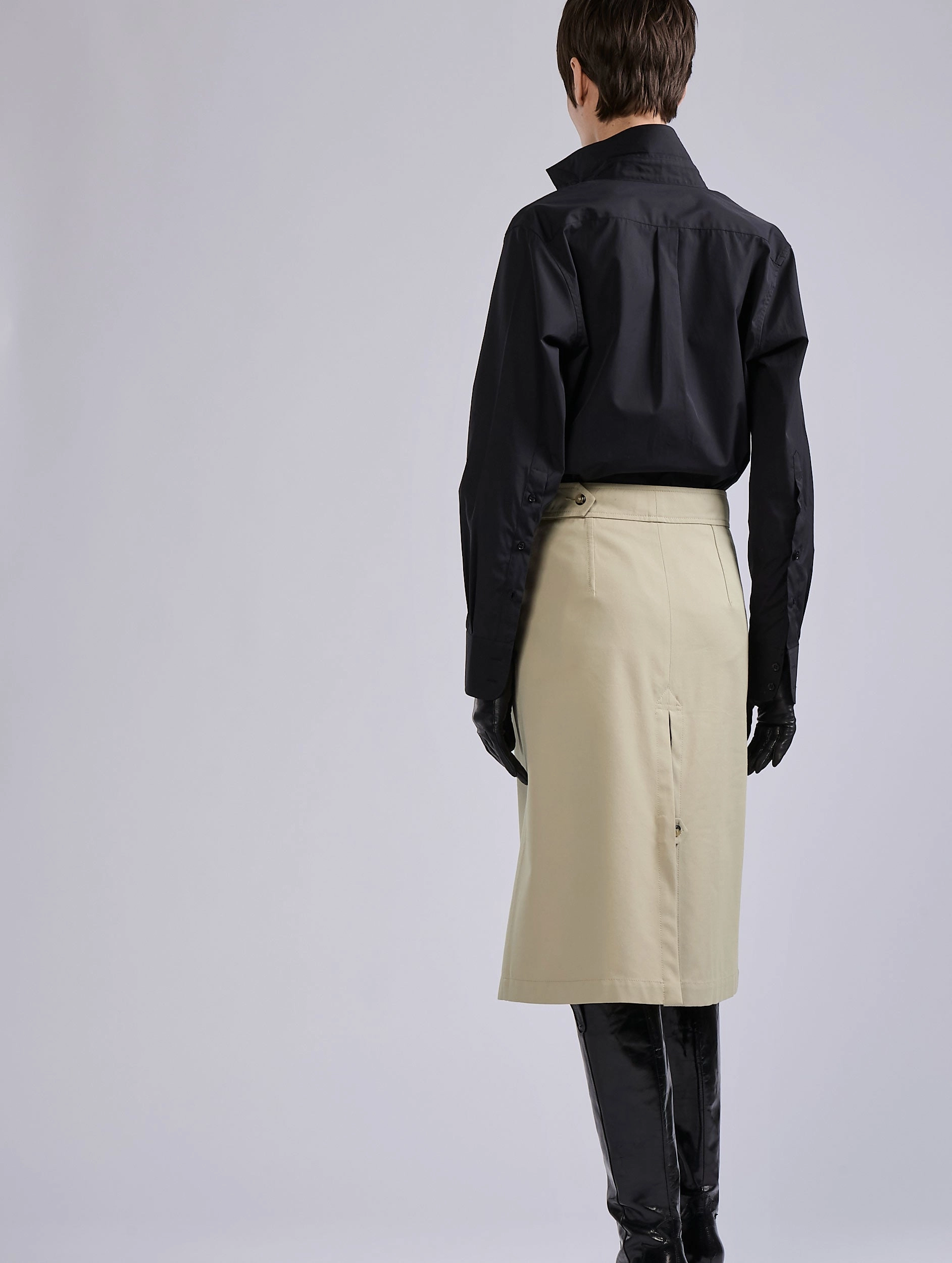 Neutral Layer Jupe trap??ze en gabardine de laine et coton sable