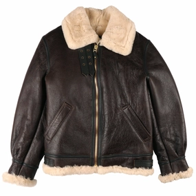 ConvertibleCollar 257S - Classic B-3 Sheepskin Leather Bomber Jacket - Brown