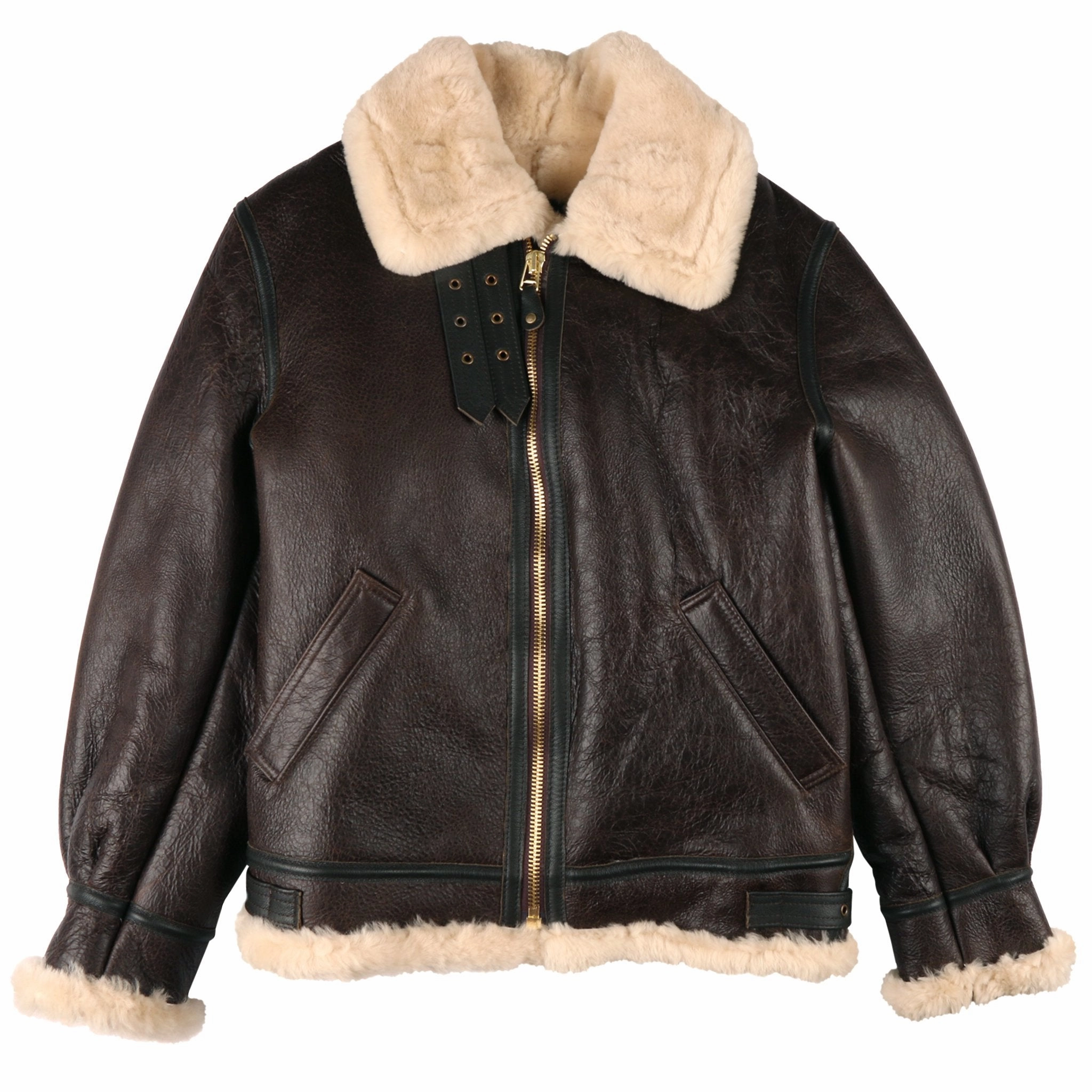 ConvertibleCollar 257S - Classic B-3 Sheepskin Leather Bomber Jacket - Brown