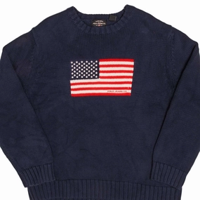 Shrink resistant VINTAGE RALPH LAUREN USA FLAG KNIT 1990S SWEATSHIRT SIZE XL