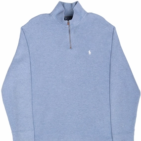 VINTAGE POLO RALPH LAUREN BLUE QUARTER 1/4 ZIP SWEATER 1990S XL active top Performance Ready