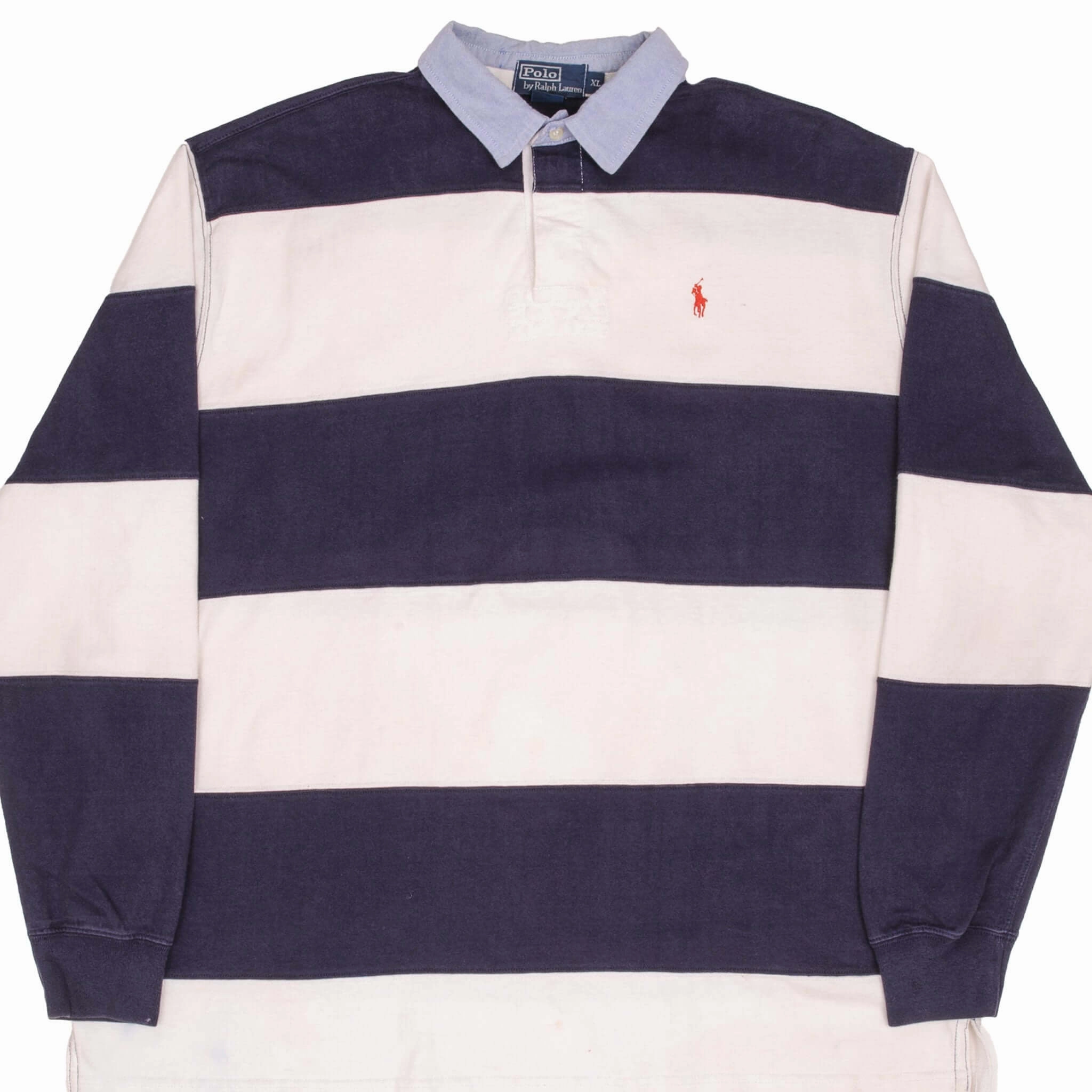 VINTAGE RALPH LAUREN BLUE & WHITE STRIPED RUGBY POLO SHIRT 1990S SIZE XL Fashionable Look Zip Closure
