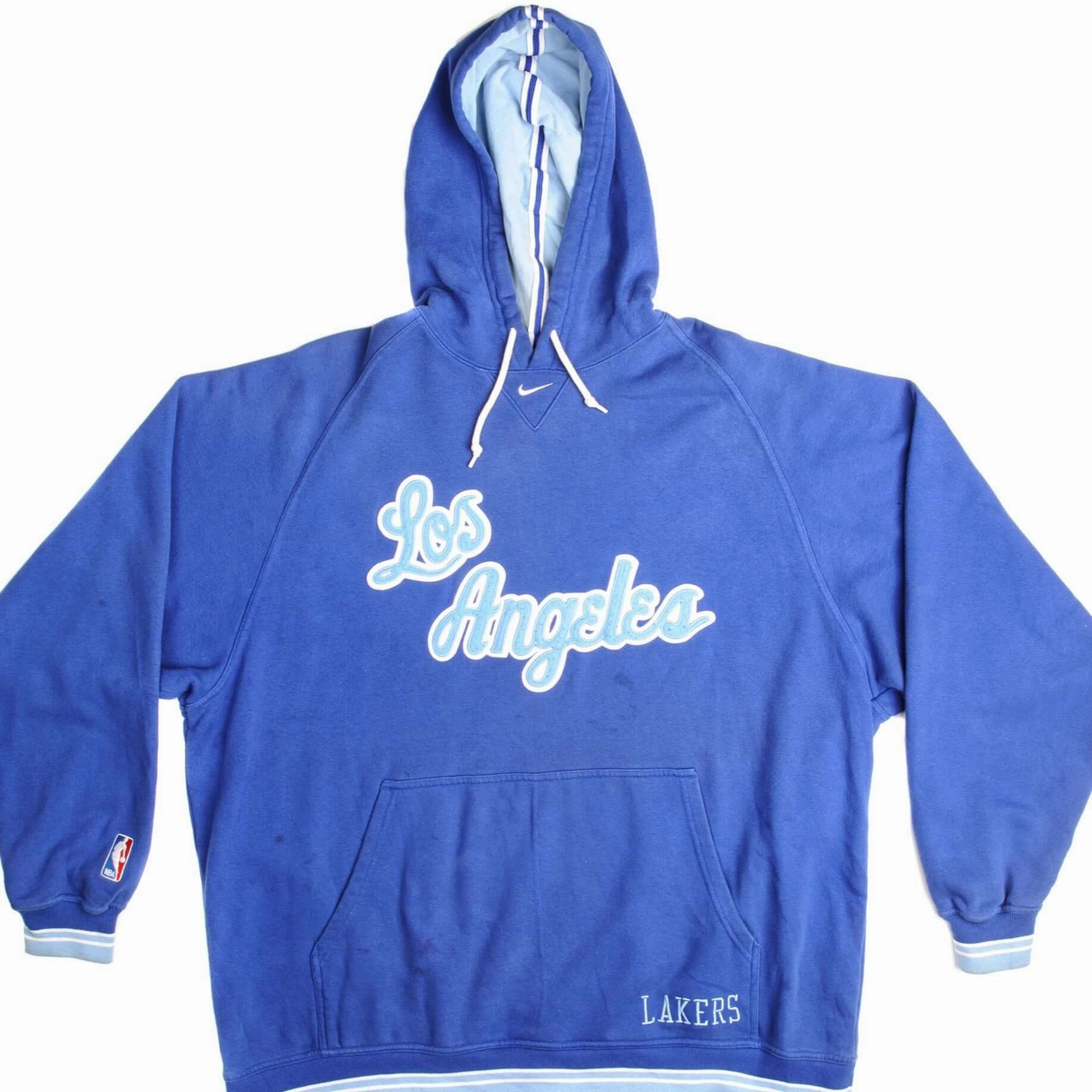 Herringbone VINTAGE NIKE NBA LOS ANGELES LAKERS CENTER SWOOSH HOODIE SWEATSHIRT SIZE XL 1990s