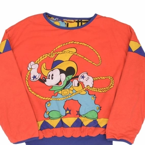 VINTAGE DISNEY ALL OVER PRINT MICKEY COWBOY REVERSIBLE SWEATSHIRT SIZE LARGE Seasonal Trend marbled