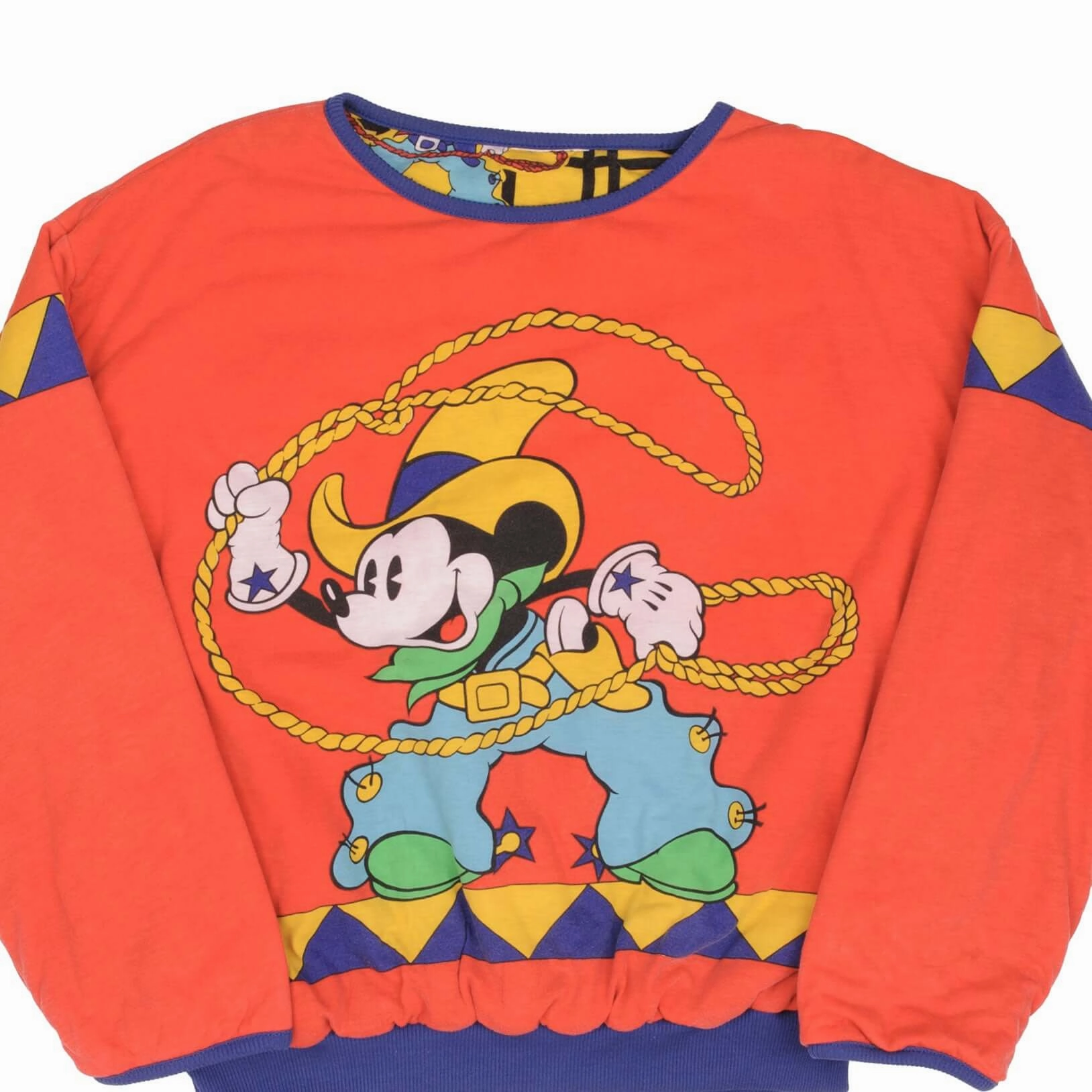 VINTAGE DISNEY ALL OVER PRINT MICKEY COWBOY REVERSIBLE SWEATSHIRT SIZE LARGE Seasonal Trend marbled