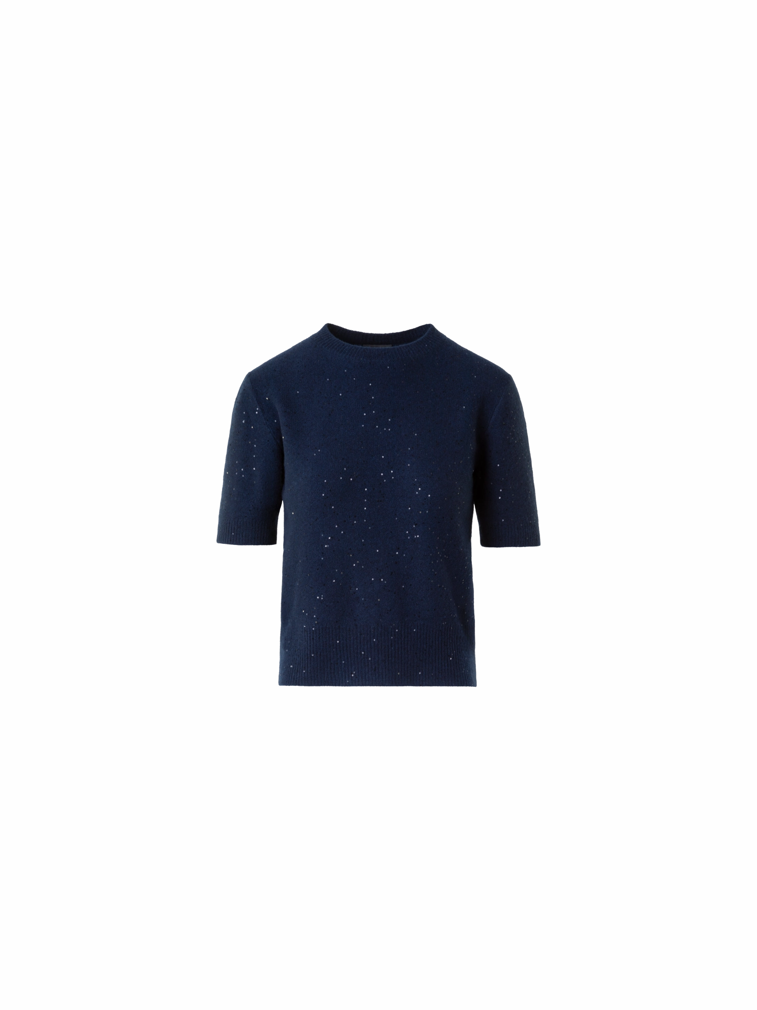 Sequin Short-Sleeve Wool Cashmere Knit Sweater Lightweight Thermal Weave Waffle Knit Texture