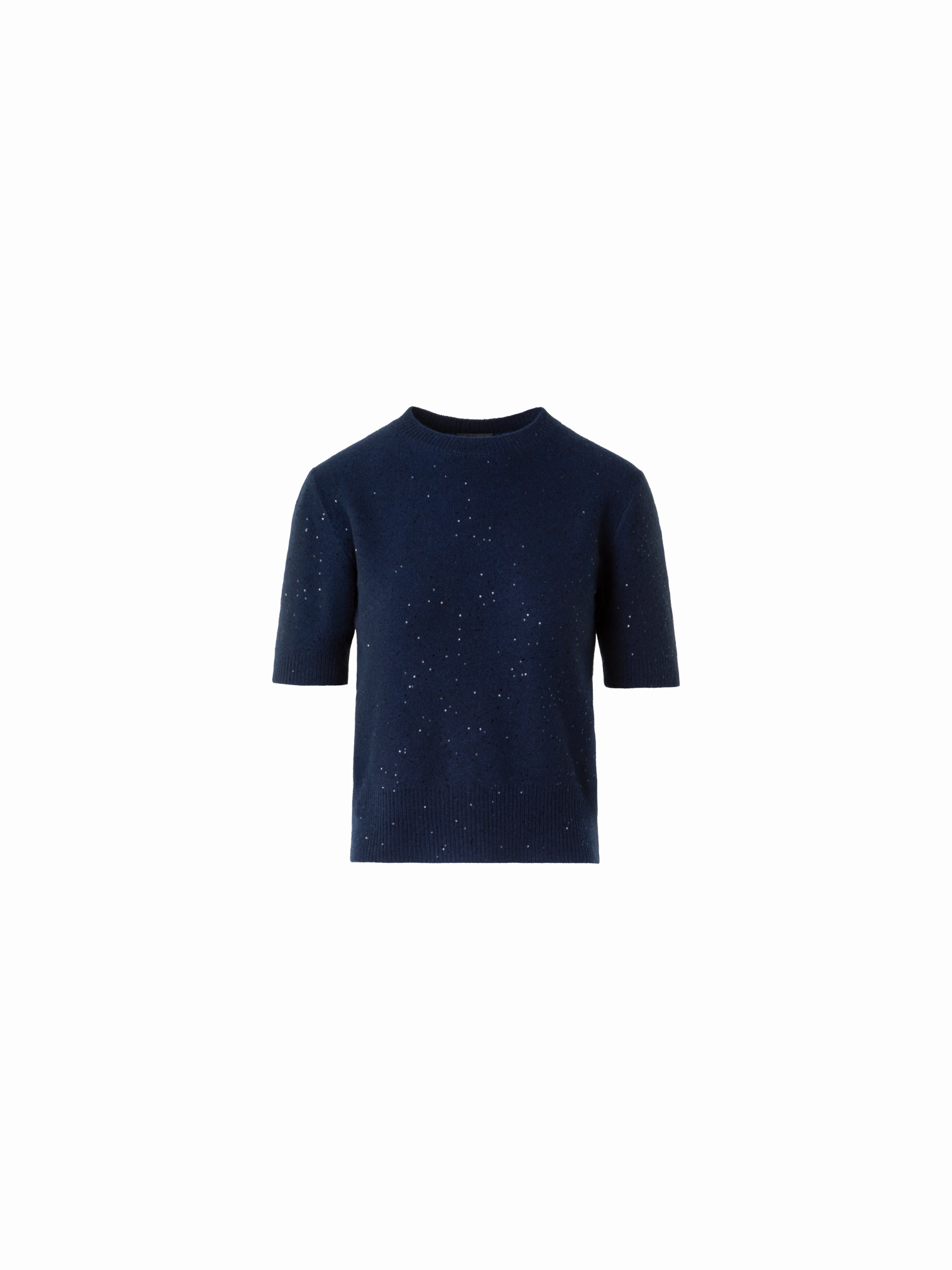 Sequin Short-Sleeve Wool Cashmere Knit Sweater HighElastic Recovery UVProtective Knit Density